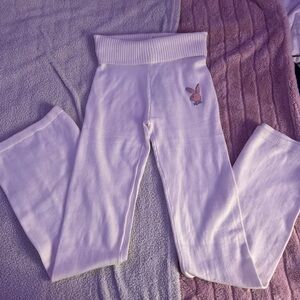 PLAYBOY White Flare Pants with Bunny Logo